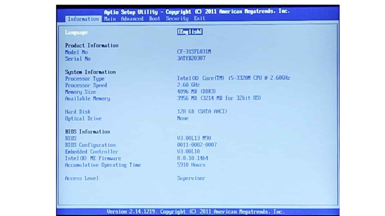 Screenshot of the BIOS