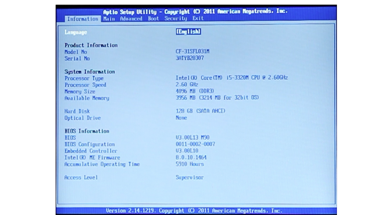 Screenshot of the BIOS
