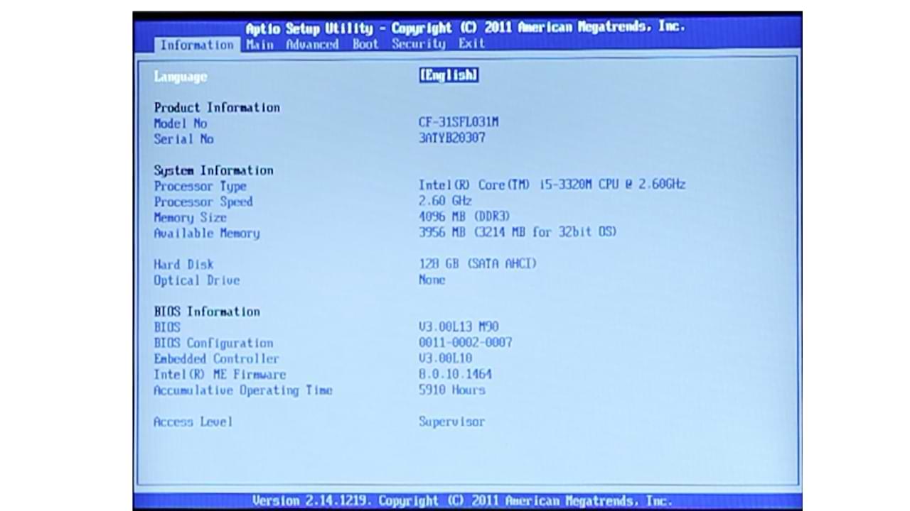 Toughbook Booted into BIOS