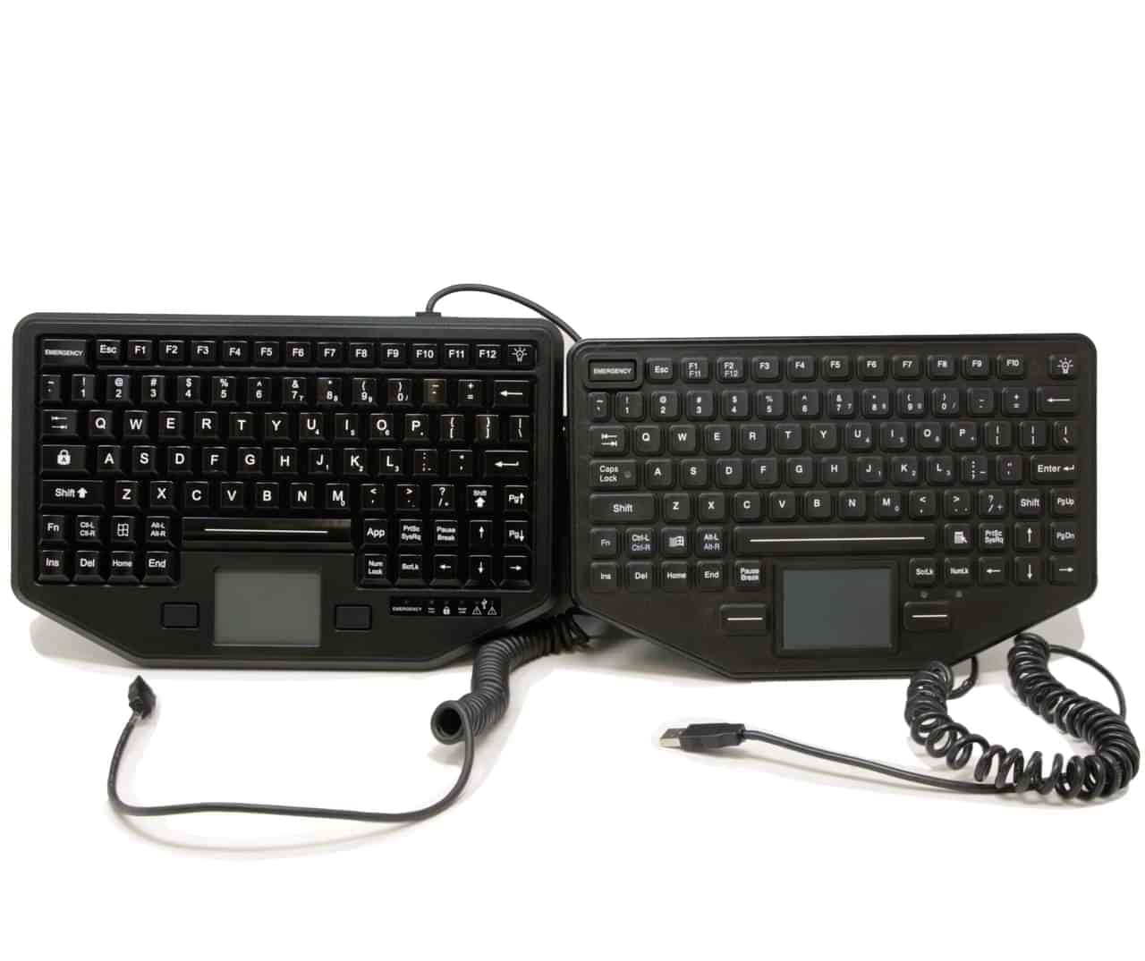 Two versions of the iKey keyboard, backlit and rubber