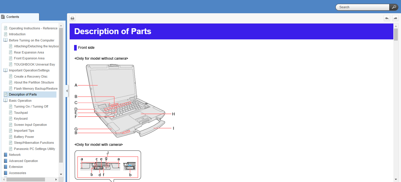 Diagram of a Panasonic Toughbook FZ-55 in a manual provided by Panasonic