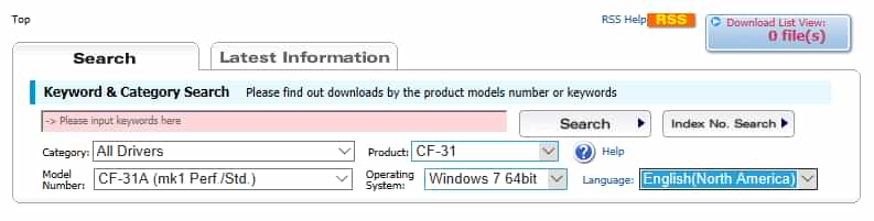 Panasonic download center page search form