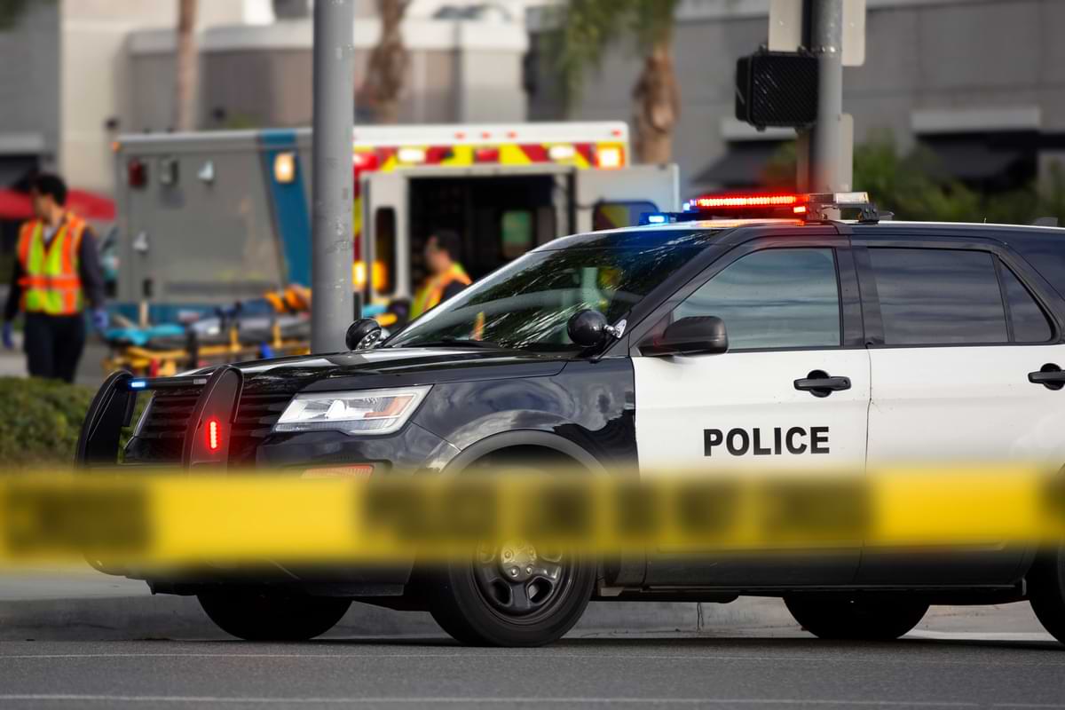 police car at a crime scene