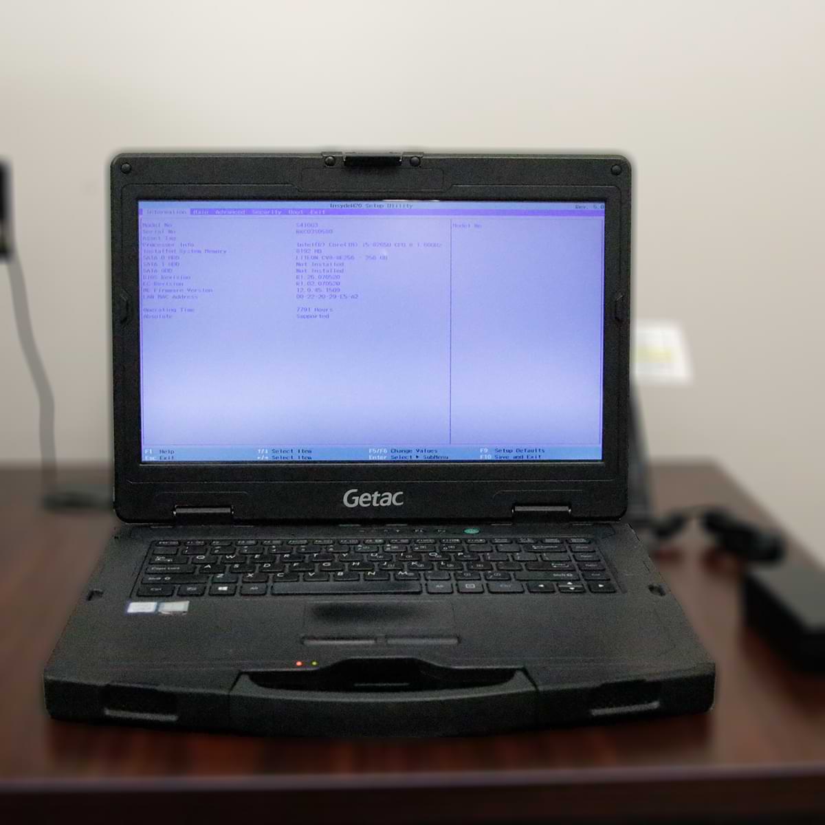 Getac S410 with the BIOS screen open