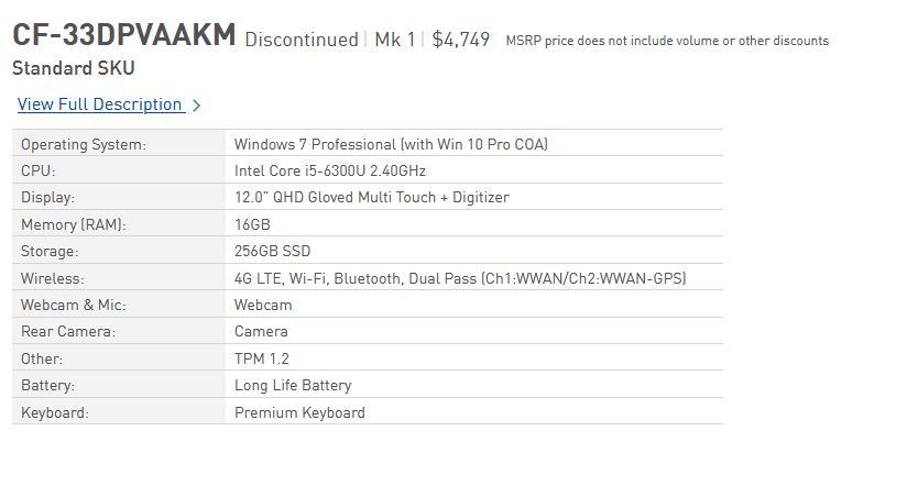 Panasonic Toughbook CF-33 in Panasonic Configuator