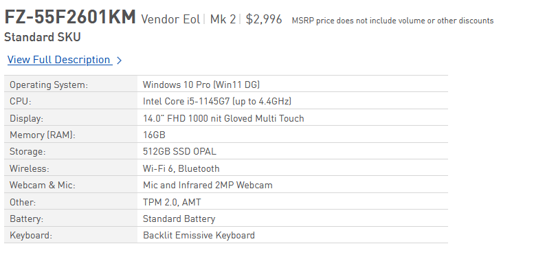 Panasonic Toughbook FZ-55 in Panasonic Configuator