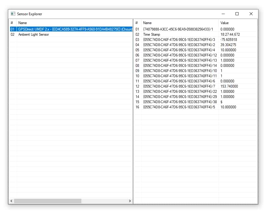 Sensor explorer window example two