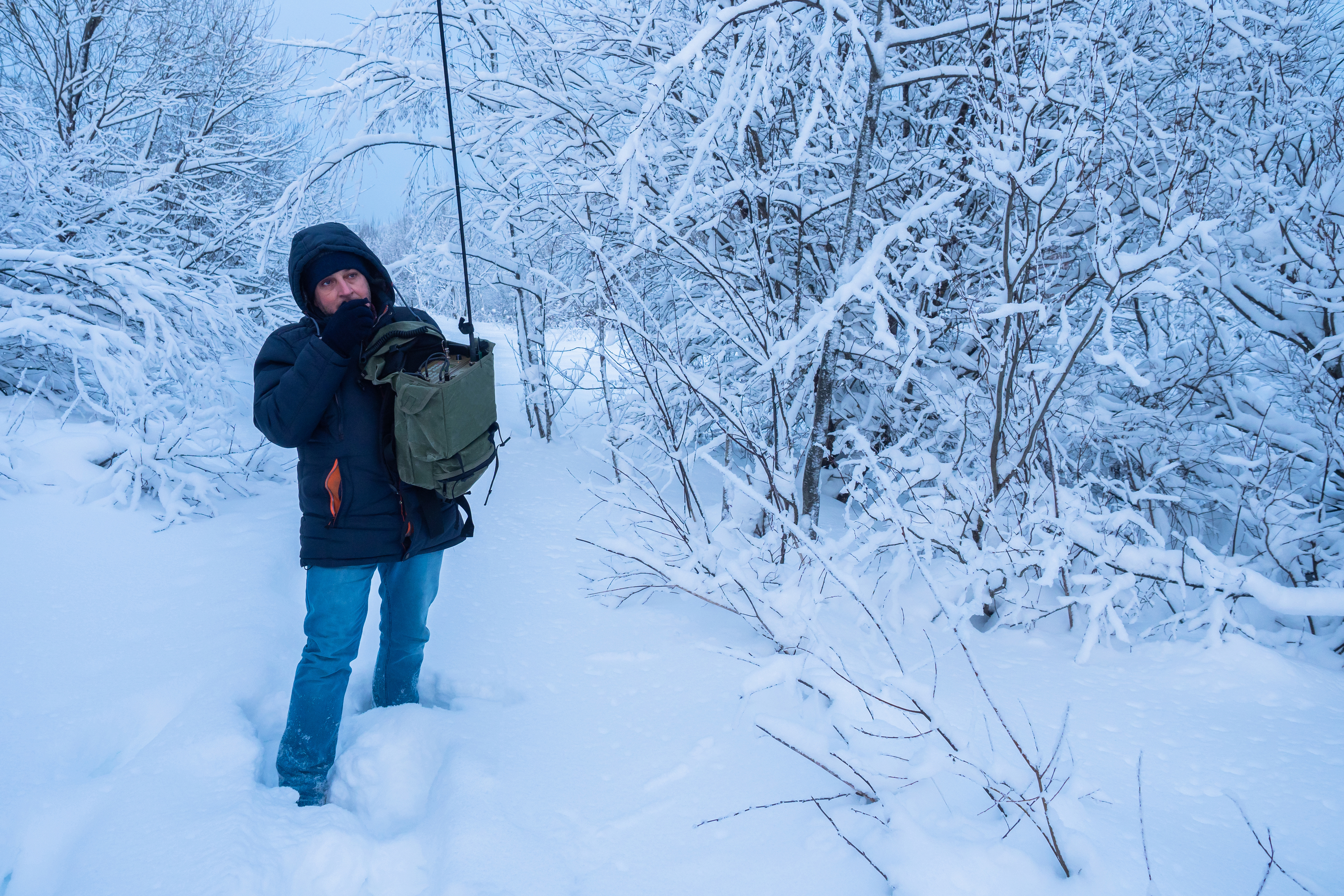 HAM radio being used out in the snow