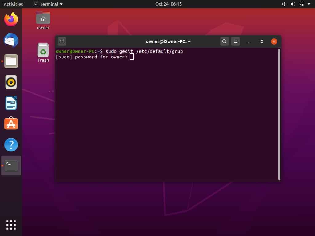 Ubuntu terminal ready for commands