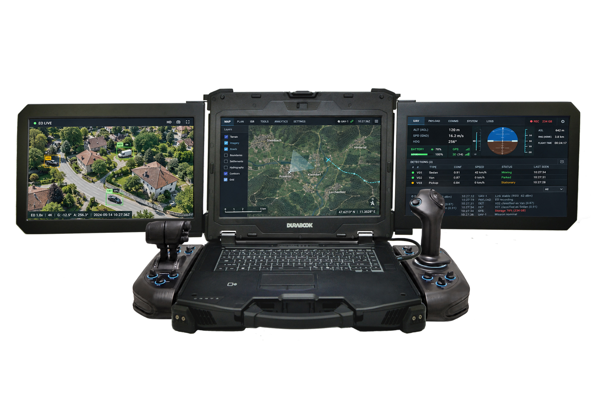Triple screen Durabook Z14i-DX3 set up in use